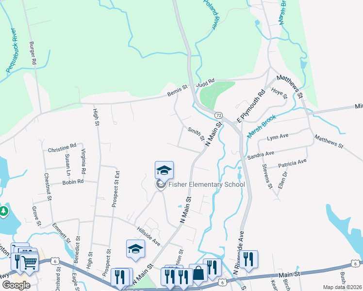 map of restaurants, bars, coffee shops, grocery stores, and more near 16 Abbott Avenue in Plymouth