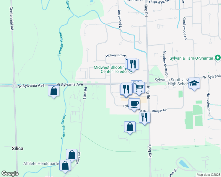 map of restaurants, bars, coffee shops, grocery stores, and more near 3945 Sylvan Lakes Blvd in Sylvania