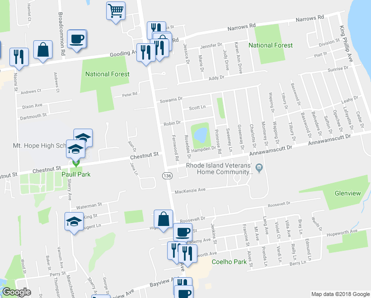 map of restaurants, bars, coffee shops, grocery stores, and more near 15 Rosedale Drive in Bristol