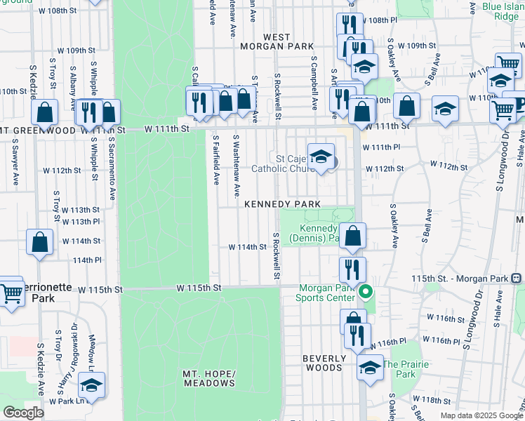 map of restaurants, bars, coffee shops, grocery stores, and more near 11301 South Talman Avenue in Chicago