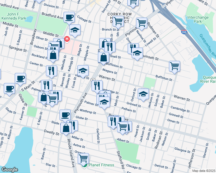 map of restaurants, bars, coffee shops, grocery stores, and more near 60 Richmond Street in Fall River