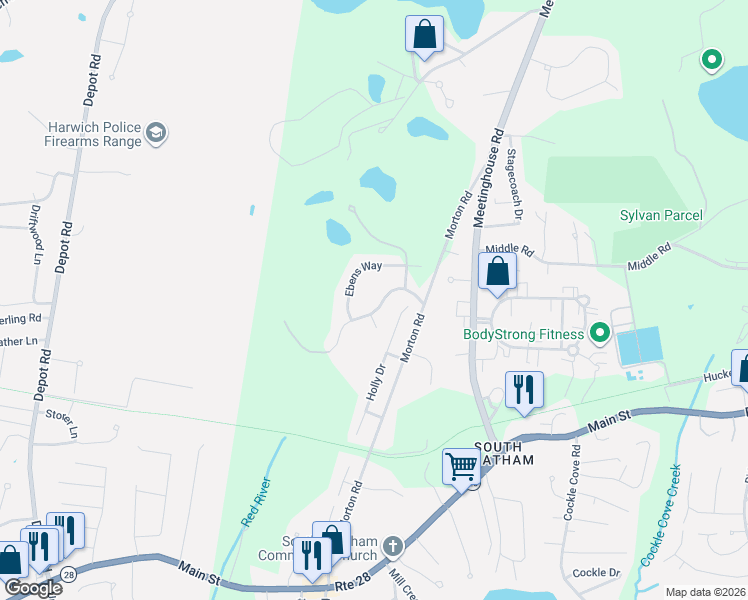 map of restaurants, bars, coffee shops, grocery stores, and more near 58 Tirrells Way in Chatham