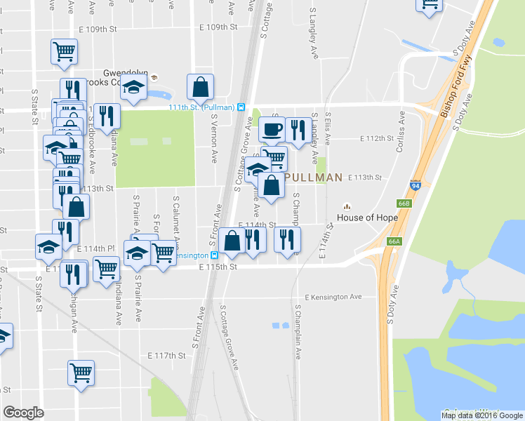 map of restaurants, bars, coffee shops, grocery stores, and more near 11339 South Forrestville Avenue in Chicago