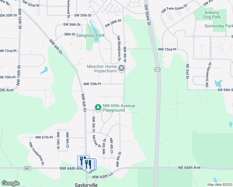 map of restaurants, bars, coffee shops, grocery stores, and more near 437 Northwest 69th Place in Ankeny