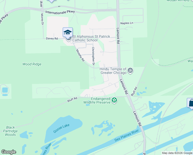 map of restaurants, bars, coffee shops, grocery stores, and more near 665 Knoebel Drive in Lemont