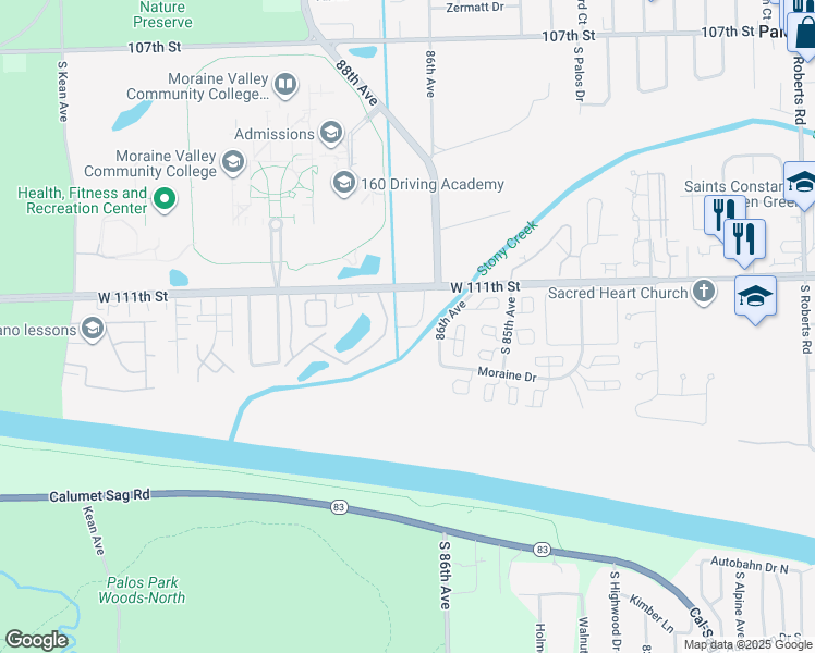 map of restaurants, bars, coffee shops, grocery stores, and more near 11141 O Gorman Drive in Palos Hills
