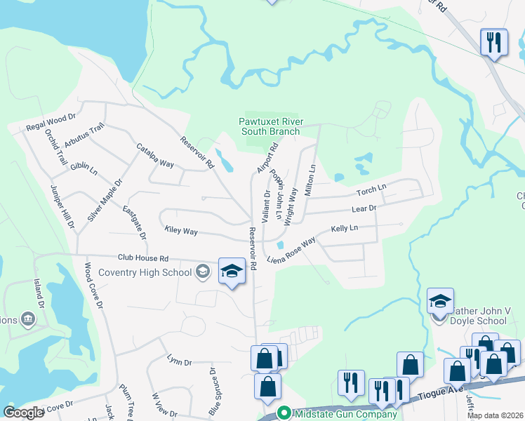 map of restaurants, bars, coffee shops, grocery stores, and more near 19A Valiant Drive in Coventry