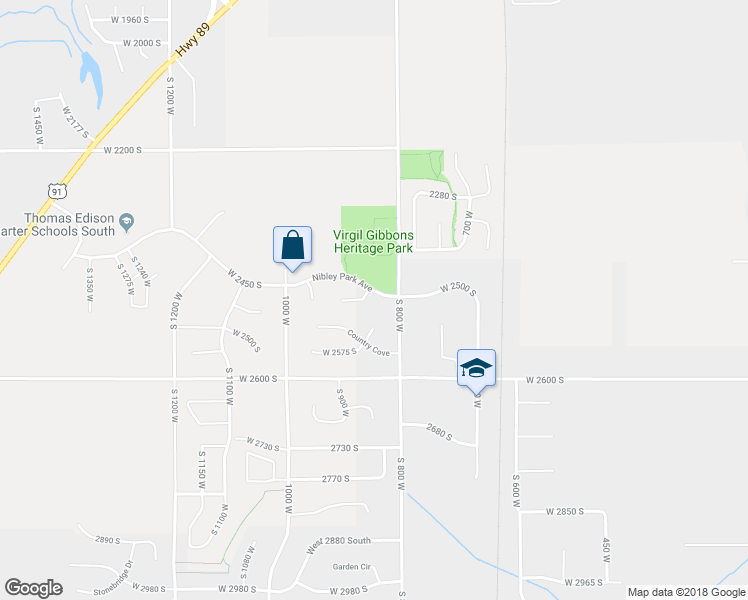 map of restaurants, bars, coffee shops, grocery stores, and more near 844 West 2450 South in Nibley