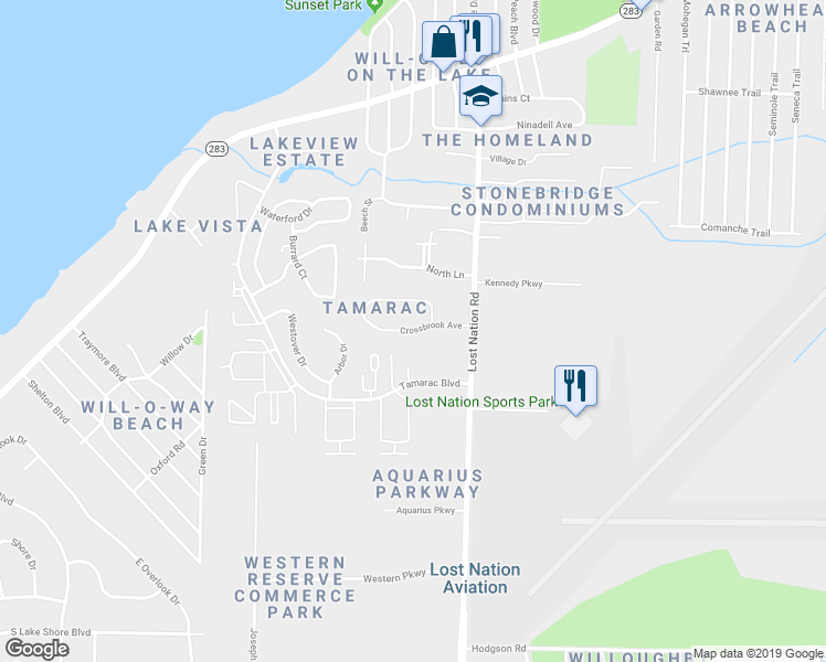 map of restaurants, bars, coffee shops, grocery stores, and more near 38415 Crossbrook Avenue in Willoughby