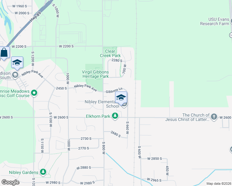 map of restaurants, bars, coffee shops, grocery stores, and more near 728 West 2475 South in Nibley