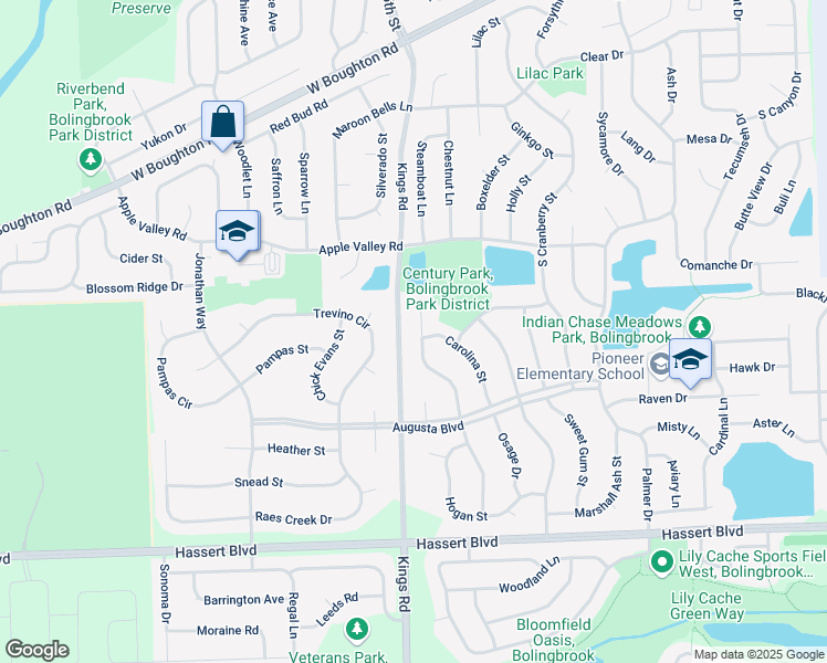 map of restaurants, bars, coffee shops, grocery stores, and more near 1 Tiger Court in Bolingbrook