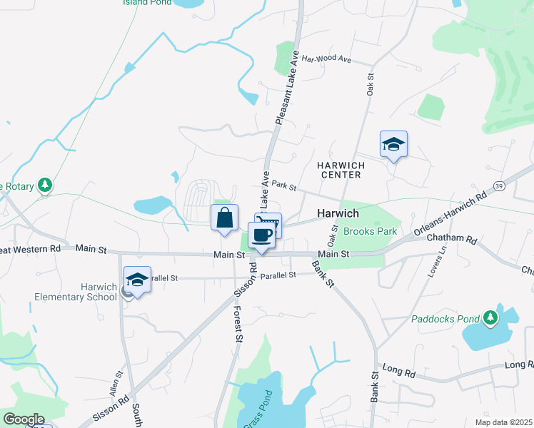 map of restaurants, bars, coffee shops, grocery stores, and more near 25 Pleasant Lake Avenue in Harwich