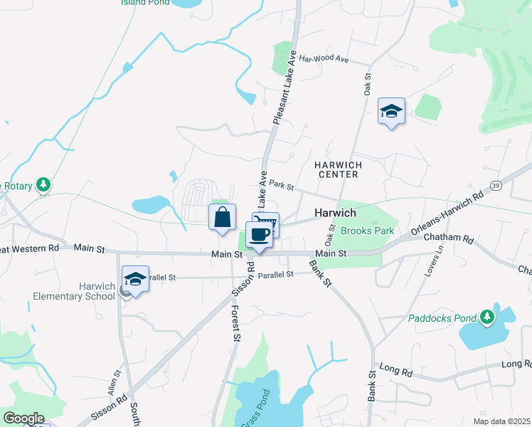 map of restaurants, bars, coffee shops, grocery stores, and more near 25 Pleasant Lake Avenue in Harwich