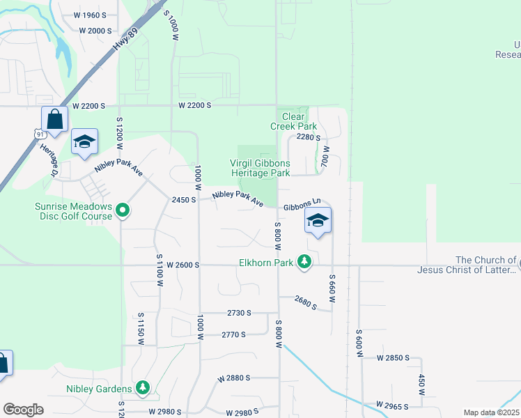map of restaurants, bars, coffee shops, grocery stores, and more near 844 West 2450 South in Nibley