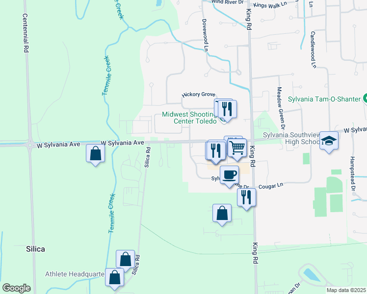 map of restaurants, bars, coffee shops, grocery stores, and more near 3945 Sylvan Lakes Blvd in Sylvania