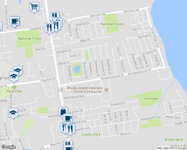 map of restaurants, bars, coffee shops, grocery stores, and more near 6 Sweeney Lane in Bristol
