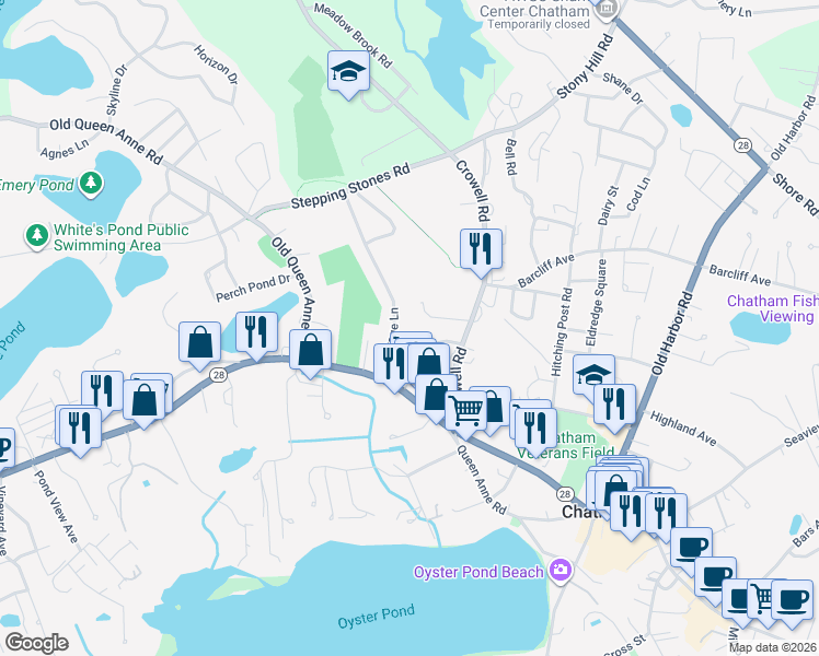 map of restaurants, bars, coffee shops, grocery stores, and more near 54 Heritage Ln in Chatham