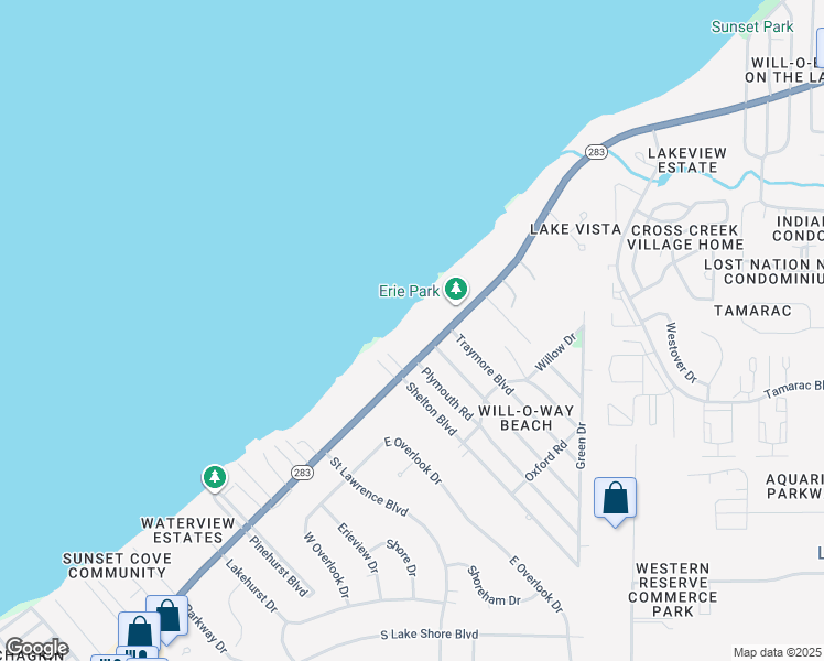 map of restaurants, bars, coffee shops, grocery stores, and more near 37371 Lakeshore Boulevard in Eastlake