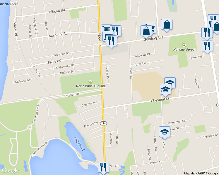 map of restaurants, bars, coffee shops, grocery stores, and more near 1074 Pond Brook Ln in Bristol