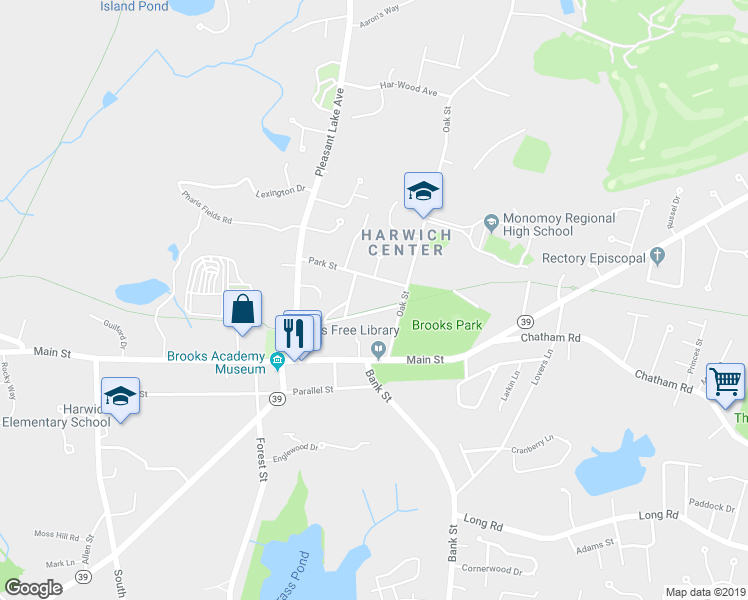 map of restaurants, bars, coffee shops, grocery stores, and more near 30 Old Colony Road in Harwich