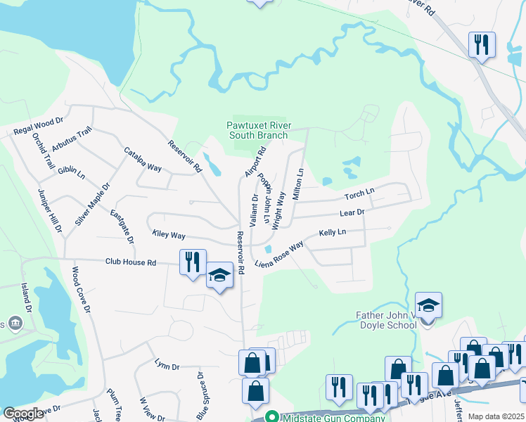 map of restaurants, bars, coffee shops, grocery stores, and more near 43 Wright Way in Coventry