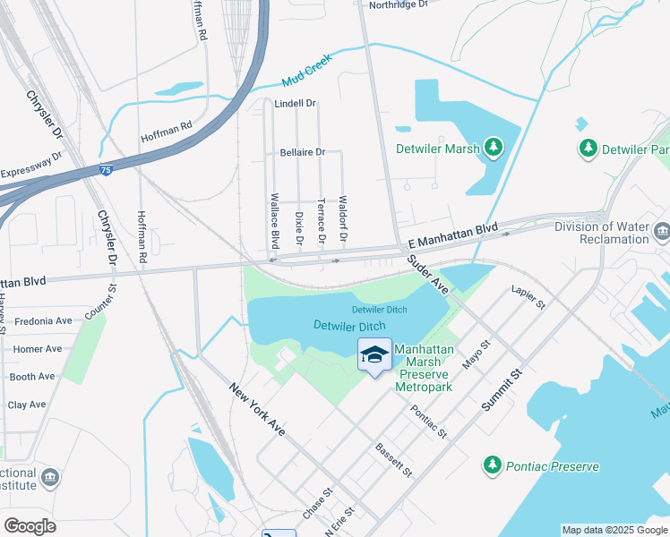 map of restaurants, bars, coffee shops, grocery stores, and more near 3312 East Manhattan Boulevard in Toledo