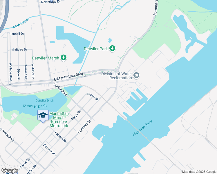 map of restaurants, bars, coffee shops, grocery stores, and more near 3739 Erie Street in Toledo