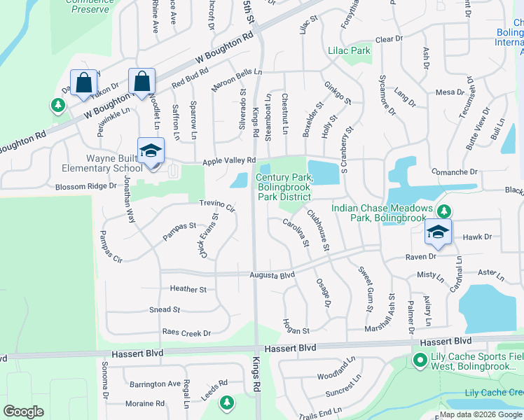 map of restaurants, bars, coffee shops, grocery stores, and more near 1 Tiger Court in Bolingbrook