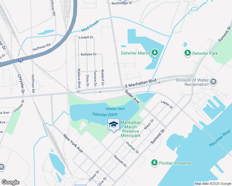 map of restaurants, bars, coffee shops, grocery stores, and more near 3414 East Manhattan Boulevard in Toledo