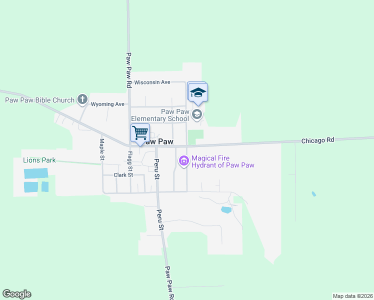 map of restaurants, bars, coffee shops, grocery stores, and more near 255 Chapman Street in Paw Paw