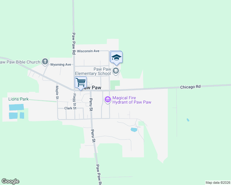 map of restaurants, bars, coffee shops, grocery stores, and more near 255 Chapman Street in Paw Paw