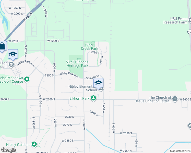map of restaurants, bars, coffee shops, grocery stores, and more near 728 West 2475 South in Nibley
