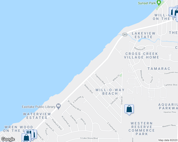 map of restaurants, bars, coffee shops, grocery stores, and more near 37455 Lakeshore Boulevard in Eastlake