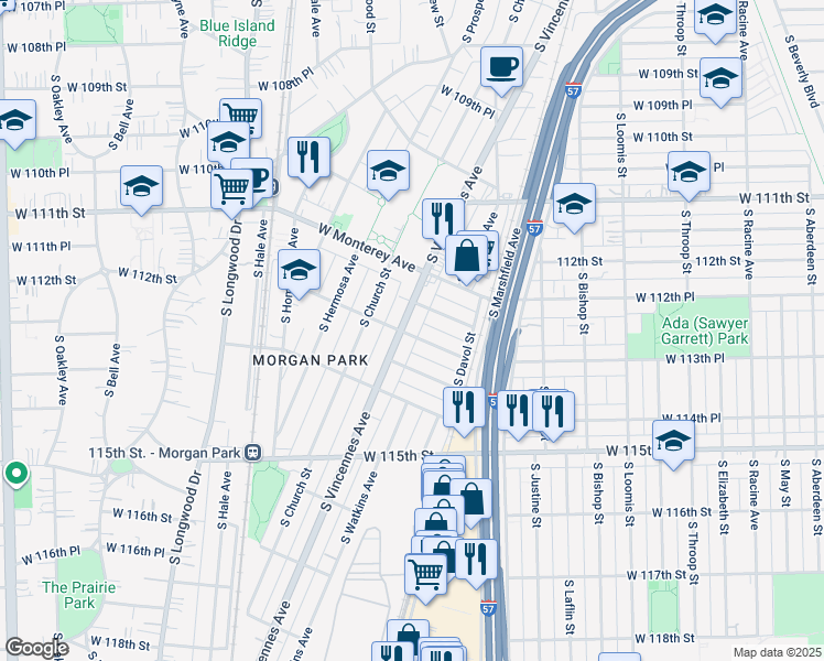 map of restaurants, bars, coffee shops, grocery stores, and more near 1709 West Montvale Avenue in Chicago