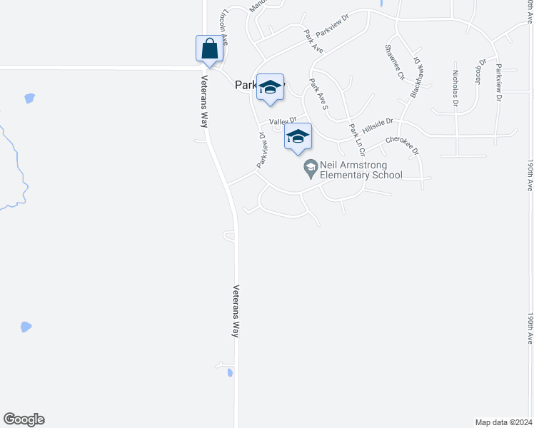 map of restaurants, bars, coffee shops, grocery stores, and more near 19 Park Crest Court in Eldridge