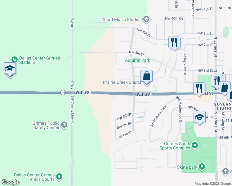 map of restaurants, bars, coffee shops, grocery stores, and more near 13801 Northwest 1st Street in Grimes