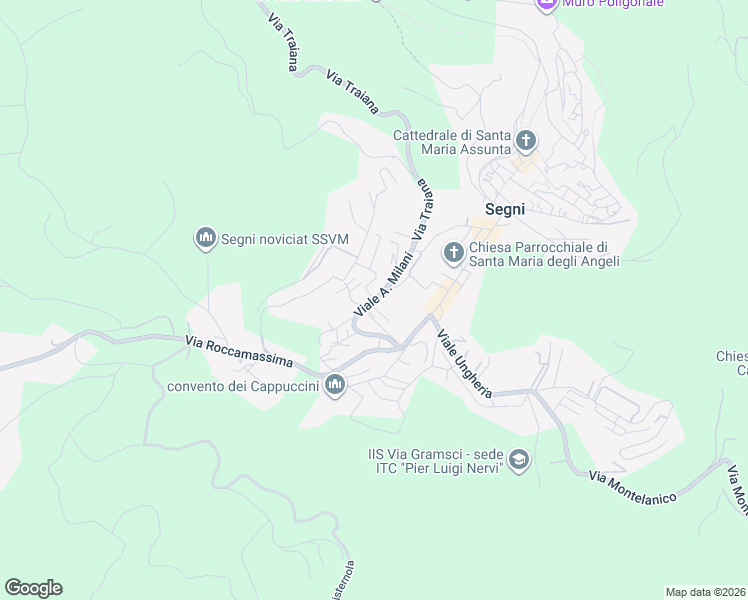 map of restaurants, bars, coffee shops, grocery stores, and more near 38 Via Privata Vallicella in Segni