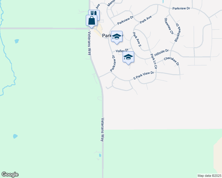 map of restaurants, bars, coffee shops, grocery stores, and more near 19 Park Crest Court in Eldridge
