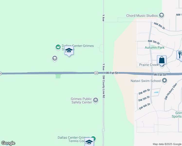 map of restaurants, bars, coffee shops, grocery stores, and more near Northwest 1st Street in Grimes