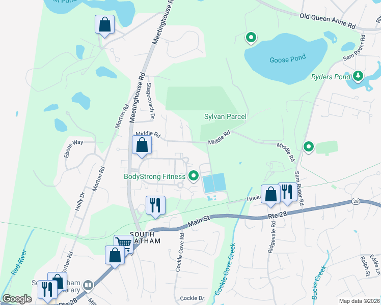 map of restaurants, bars, coffee shops, grocery stores, and more near 178 Commerce Park North in Chatham