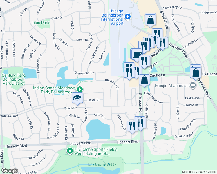 map of restaurants, bars, coffee shops, grocery stores, and more near 475 Pheasant Chase Drive in Bolingbrook