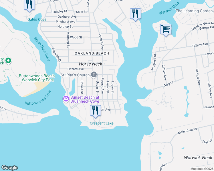 map of restaurants, bars, coffee shops, grocery stores, and more near 53 Mohawk Avenue in Warwick