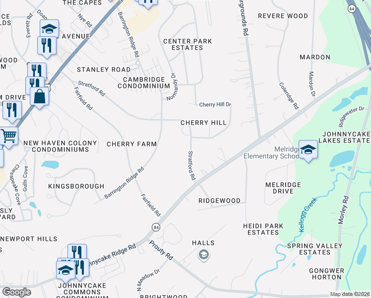 map of restaurants, bars, coffee shops, grocery stores, and more near 6686 Stratford Road in Painesville