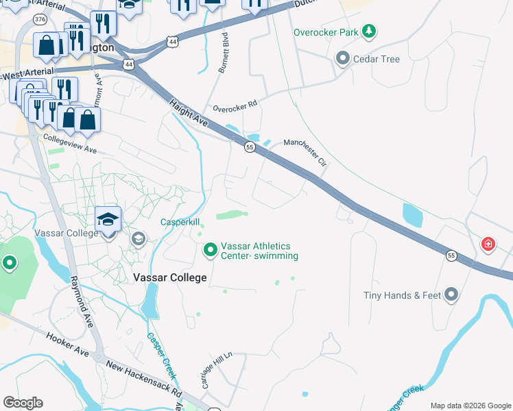 map of restaurants, bars, coffee shops, grocery stores, and more near 32 Vassar View Road in Arlington