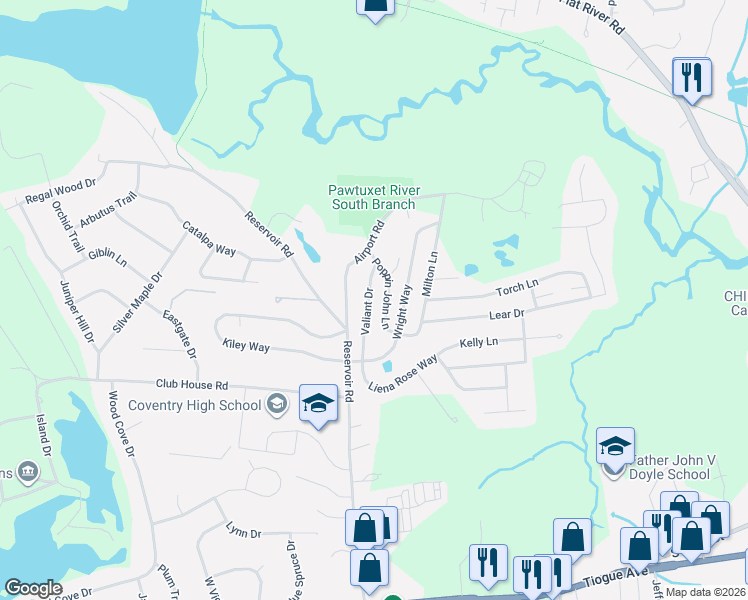 map of restaurants, bars, coffee shops, grocery stores, and more near 19A Valiant Drive in Coventry