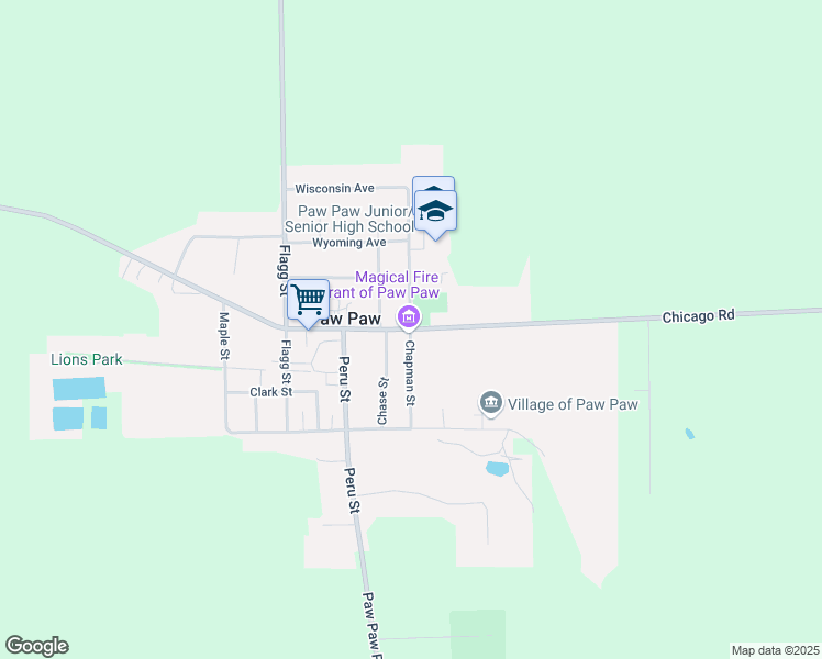 map of restaurants, bars, coffee shops, grocery stores, and more near 511 Chapman Street in Paw Paw