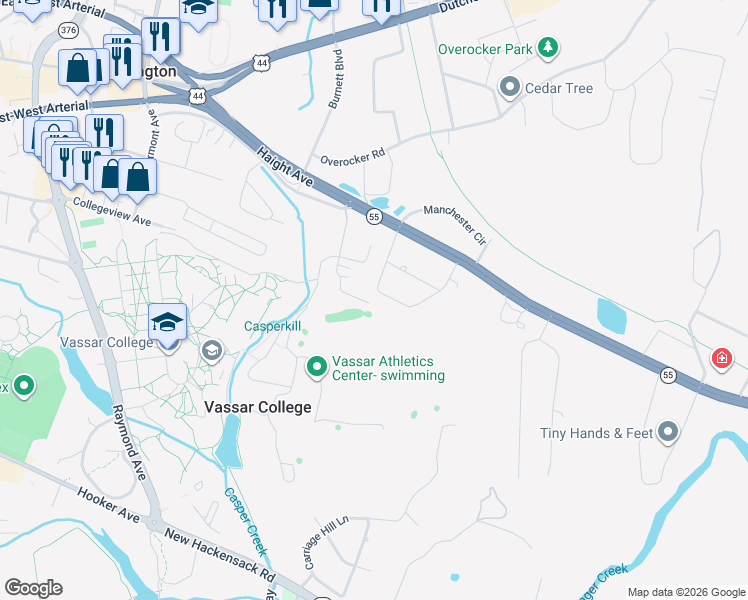 map of restaurants, bars, coffee shops, grocery stores, and more near 32 Vassar View Road in Arlington