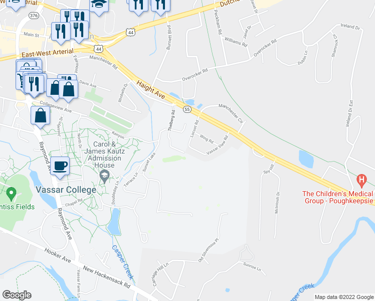 map of restaurants, bars, coffee shops, grocery stores, and more near 32 Vassar View Road in Arlington