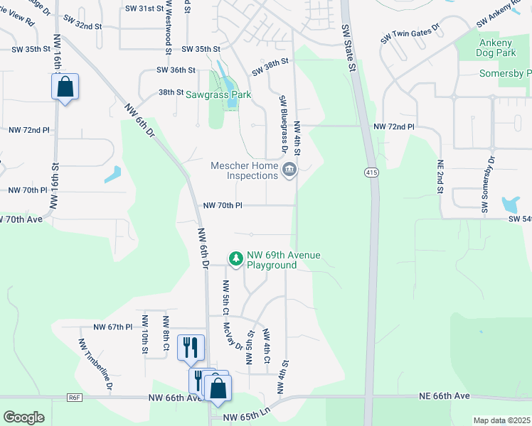 map of restaurants, bars, coffee shops, grocery stores, and more near 437 Northwest 69th Place in Ankeny