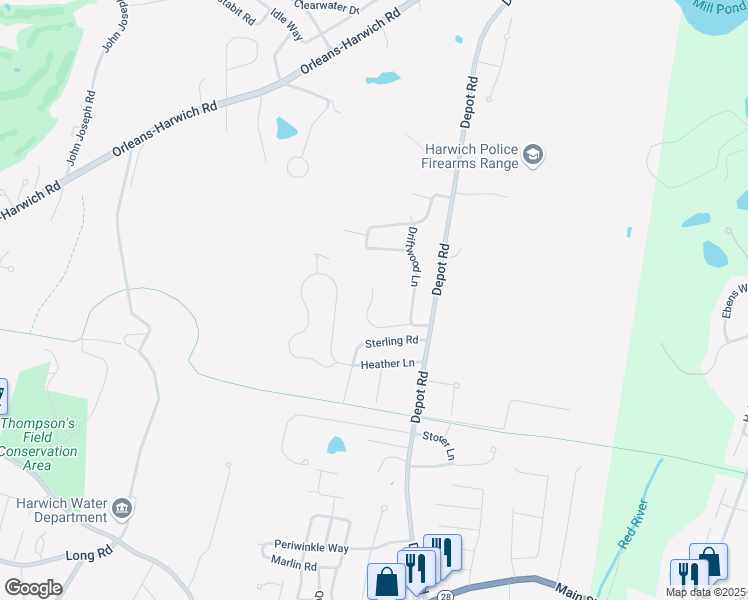 map of restaurants, bars, coffee shops, grocery stores, and more near 15 Gomes Way in Harwich